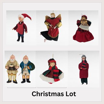 Vintage Christmas Ornament Lot: Doll Head Caroler, Angel, Dept. 56 Santa, Elf - Holiday Decor