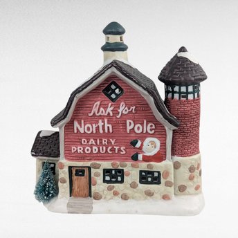 1993 Seasonal Specialties North Pole Dairy, Lighted Christmas Village Building, Vintage Holiday Display, Ceramic Barn
