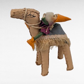 Vintage Elf on Camel Figurine, Folk Art, Handmade Toy, Unique Decor, Collectible Figurine, Whimsical Art, Animal Figurine