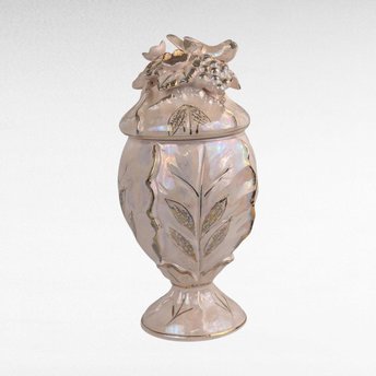 Vintage Pink Lusterware Compote Jar with Birds Gold Trim Decorative Ceramic Candy Dish Gift for Her