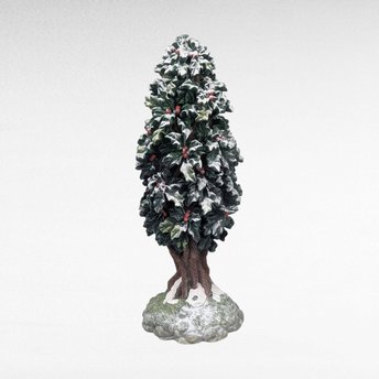 Vintage Dept 56 Village Holly Tree Figurine 7 Inch With Box, D56 Christmas Landscape Accessory, Winter Diorama Decor Gift