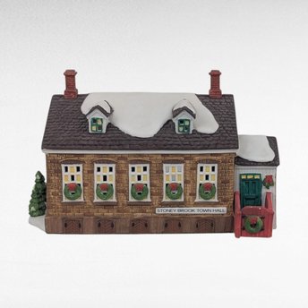 Vintage 1992 Dept 56 New England Village Stony Brook Town Hall #5644-8 Lighted Porcelain Building, D56 Christmas Collectible