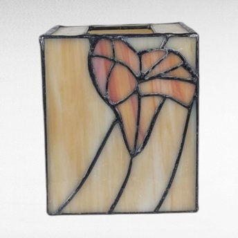 Vintage Stained Glass Tissue Box Cover Holder, Beige, Pink, Floral Design, Art Glass, Bathroom, Bedroom Decor