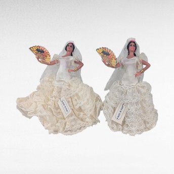 Vintage Pair Spanish Flamenco Dancer Dolls, Made in Spain, 6.5 Inch, Lace Dress, Figurine Collectible Set, Traditional Folk Art