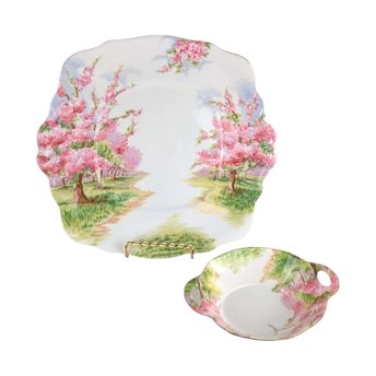 Vintage Royal Albert Blossom Time Square Cake Plate & Sweet Meat Dish | Bone China Serving Set | English Countryside Decor