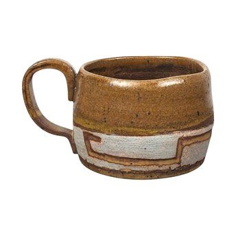 Vintage Handmade Art Pottery Mug, Studio Pottery, Brown and White Glaze, Rustic Coffee Mug