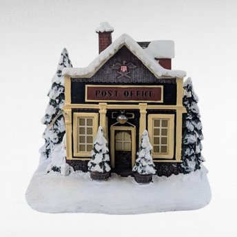 2003 Hawthorne Village Post Office. Terry Redlin, Lighted Christmas Building, Collectible Winter Scene, Miniature House