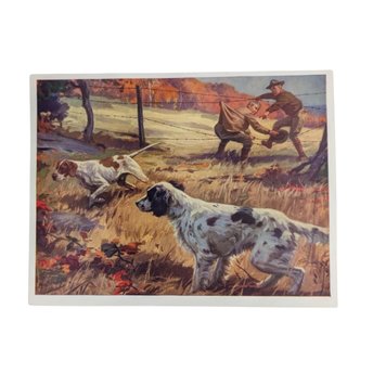 Henry Hintermeister Print, A Matter of Points, Vintage Hunting Dog Art, English Setter Pointer, Lodge Cabin Decor, Man Cave Wall Art