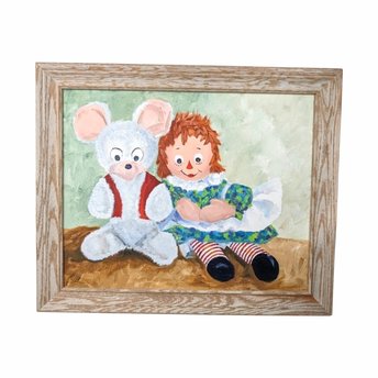 1973 Vintage Raggedy Ann Painting | Framed Artwork | Mouse | Harriet Ellis | Collectible