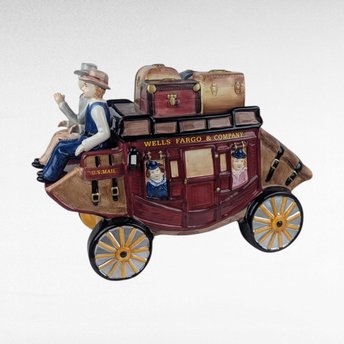 2002 Wells Fargo Stagecoach Cookie Jar, Ceramic Western Decor, Cowboy Kitchen Collectible, U.S. Mail Bank Memorabilia