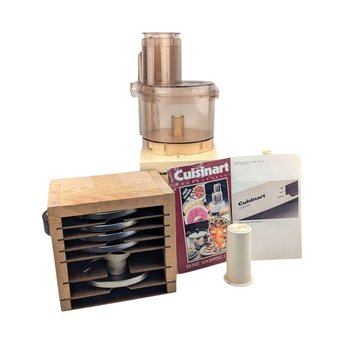 Vintage Cuisinart Food Processor with Wood Blade Caddy and Manual, Complete Appliance Set for the Home Chef