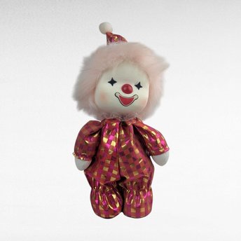 Vintage 1988 Poter Musical Clown Doll, Animated Wind Up Toy, Pink Hair and Gold Suit, 80s Collector Doll Nursery Decor
