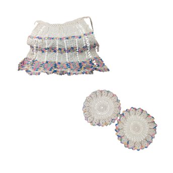 Vintage Handmade Child's Apron & Crocheted Dollies Set - Cottagecore Kitchen Decor, Baking Gift, Vintage Linens