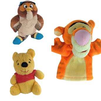 Vintage Disney Plush Pooh Bear Lot - Sears Winnie the Pooh, Mattel Tigger Hand Puppet, Owl Beanie Plush - Collectible Toys