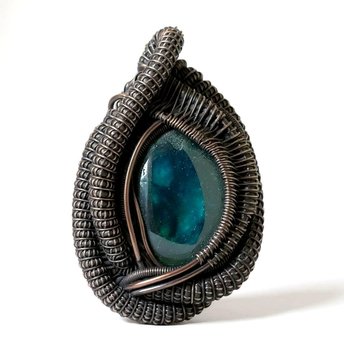 Handmade Labradorite Pendant, Copper Wire Wrapped Gemstone Jewelry, Unique Gift for Women, Oxidized Copper Pendant, Blue Green Labradorite