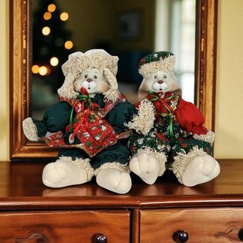 Vintage House of Lloyd Christmas Around the World Porcelain Hip and Hop Bunny Shelf Sitters - 11 Inch Holiday Decor