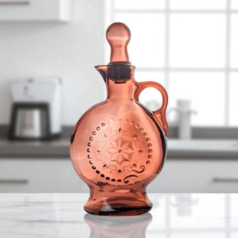 Vintage Amethyst Glass Decanter, Purple Glass Bottle with Stopper, Embossed Design, Home Bar Decor, Mid-Century Modern