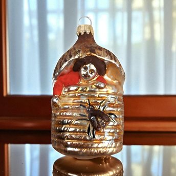 Vintage Blown Glass Christmas Ornament, Baby in Beehive, Unique Figural Ornament