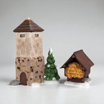 Vintage Dept 56 Silo & Hayshed - Heritage Village Collection #5950-1 - Porcelain Christmas Village - Winter Scene