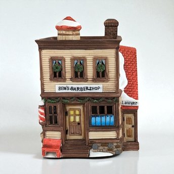 Vintage Dept 56 Ben's Barber Shop - New England Village #5939-0 -  Lighted Porcelain Building