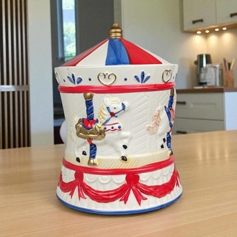 Vintage AMC Carousel Musical Cookie Jar | Ceramic | Plays "It's a Small World"