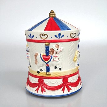 Vintage Carousel Musical Cookie Jar | Ceramic | Plays "It's a Small World"