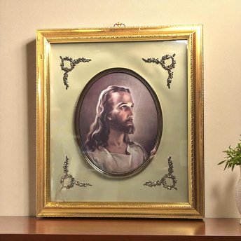 Vintage Turner Head of Christ Framed Picture | Religious Wall Art | 19 1/4" x 15 1/4"