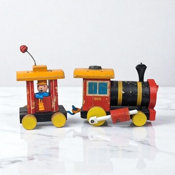 Vintage Fisher Price Huffy Puffy Train | Wooden Pull Toy | Classic Toy | 1960s Toy | Collectible Toy Train