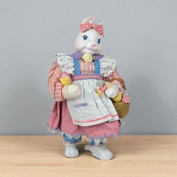 Vintage Midwest Easter Bunny Figure with Basket, Pink Dress, Easter Decor, Spring Decor, Easter Gift