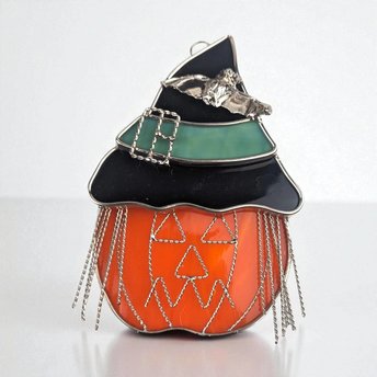 Vintage Stained Glass Jack O' Lantern Suncatcher | Halloween Decor | Pumpkin Decor | Fall Decor | Window Hanging