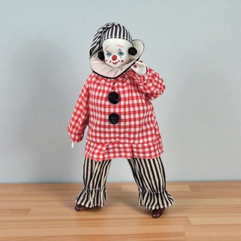 Vintage Clown Doll with Plaid and Stripes | Collectible Clown Doll | Whimsical Doll | Toy Collector | 9-inch Doll