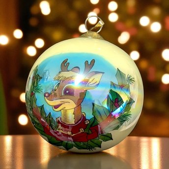 1999 JC Penny Rudolph Reverse Painted Christmas Ornament, Vintage Holiday Decor, Collectible Rudolph Ornament, Gift for Rudolph Fan