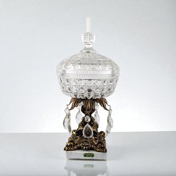 Vintage Crystal and Marble Candy Dish, Covered Candy Bowl, Italian Marble Base, Crystal Candy Jar, Elegant Home Decor, Gift for Hostess