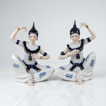 Vintage Porcelain Thai Temple Dancer Figurines, Set of 2, Asian Decor, Cultural Decor, Gift for Collector