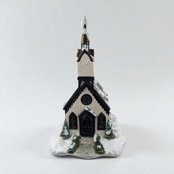 Vintage Byron Mold Lighted Musical Church, Ceramic Christmas Village Decoration, Holiday Decor, Gift for Collector