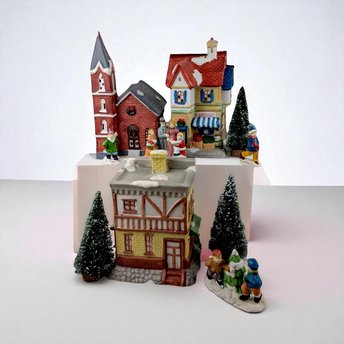 Vintage Dickens Collectibles Porcelain Lighted Houses Set, Christmas Village Display, Holiday Decor, Christmas Decoration