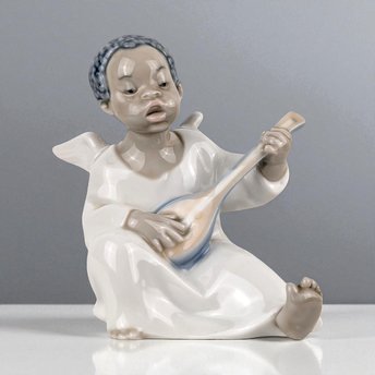 Vintage Lladro Black Legacy Angel Playing Lute Figurine, Cherub Music Angel, Collectible Lladro, Angel Decor, Gift for Music Lover