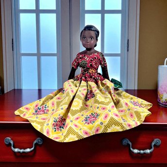 Vintage 14.5" Porcelain Island Doll with Fabric Dress, Hand-Sewn Details, Collectible Ethnic Doll, Gift for Doll Collectors, Display Decor