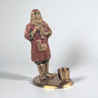 Vintage Metal Santa Taper Candle Holder, 6.5" Christmas Decor, Brass Santa Candle Holder, Holiday Mantle Decor, Gift for Santa Collectors