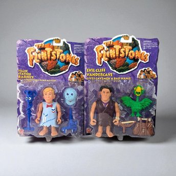 Mattel Flintstones Toy Set, Fillin' Station Barney & Evil Cliff Vandercave, New in Package, Vintage Collectibles