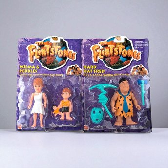 Mattel Flintstones Toy Set, Wilma & Pebbles, Hard Hat Fred, New in Package, Vintage Collectibles