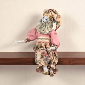 Vintage Harlequin Musical Doll, Porcelain, Floral Costume, 15.5 Inches, Collectible Doll, Working Music Box