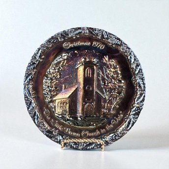 1970 Fenton Glass Christmas Plate: Little Brown Church Winter Scene