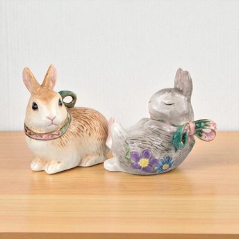 Vintage Fitz and Floyd Bunny Salt and Pepper Shakers: Woodland Spring Ceramic Rabbits