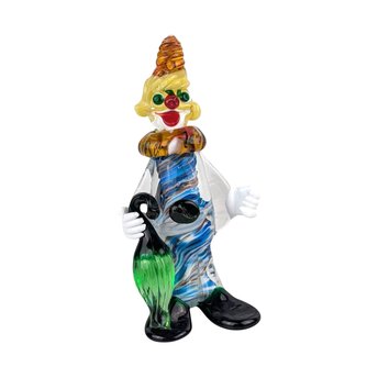 Vintage Murano Style Glass Clown Figurine, Hand Blown Colorful Art Glass Clown Decor, Collectible Clown Gift, Circus Decor, 7.5"