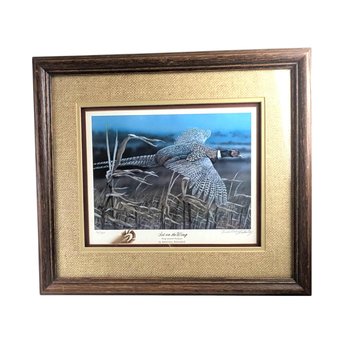 Vintage Set on the Wing Signed & Numbered Framed Pheasant Print 15/750, Randall Raduenz Art, Ring Necked Pheasant, Wildlife Art