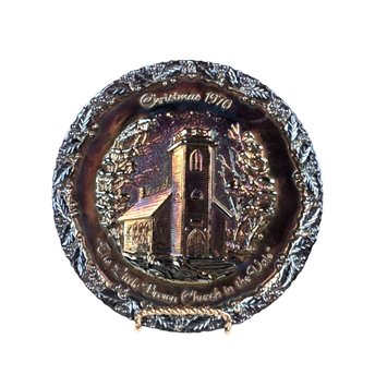 1970 Fenton Glass Christmas Plate, The Little Brown Church in the Vale, Vintage Holiday Decor, Collectible Glass Plate, Winter Scene