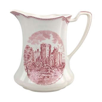 Vintage Johnson Brothers Old Britain Castles Pitcher, Pink Red Transferware Water Jug with Ragland Castle, English Country Farmhouse Decor