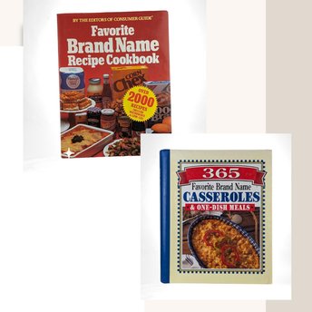 Vintage Favorite Brand Names Cookbook Pair, 1981 Recipe Book, 1996 Casserole Cookbook, Over 2000 Recipes, Retro Kitchen, Gift for Home Cook
