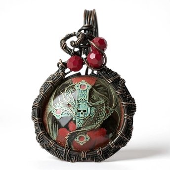 Copper Wire Wrapped Pendant with Skull and Cross | Unique Gothic Jewelry | Handmade Statement Necklace | Bohemian Style Accessory